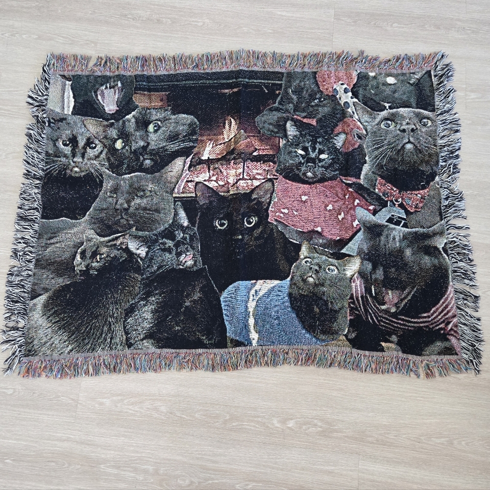 Black Cat 54"x41 Fringe Throw Blanket